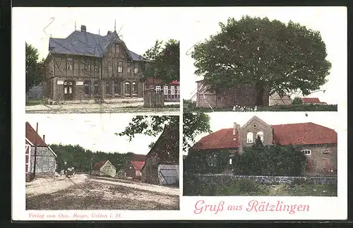 AK Rätzlingen, Gebäudeansicht, Baum, Ortspartie