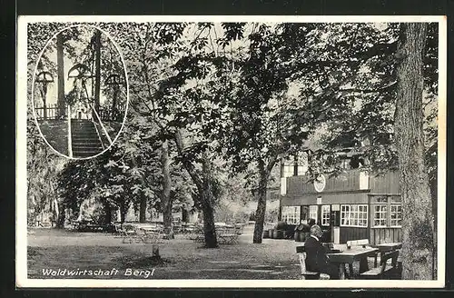 AK Schleissheim, Waldgasthaus Bergl, Treppe