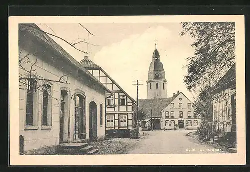 AK Rabber, Strassenpartie mit Gasthaus und Kirche