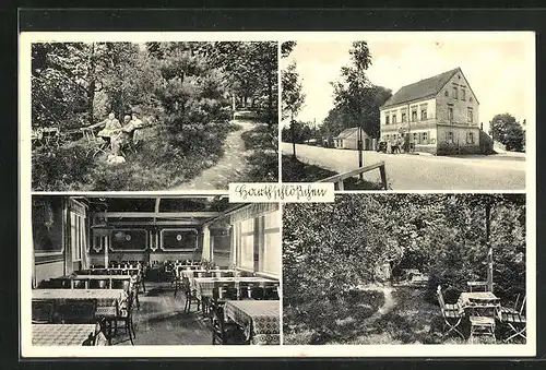 AK Zwenkau bei Leipzig, Gasthaus Harthschlösschen, Innenansicht, Garten