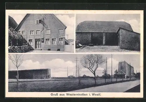 AK Westernkotten i. Westf., Gasthaus, Gebäudeansicht, Ortspartie mit Strasse