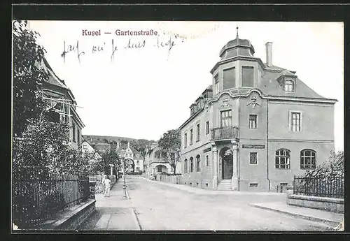 AK Kusel, Gartenstrasse mit Sparkasse