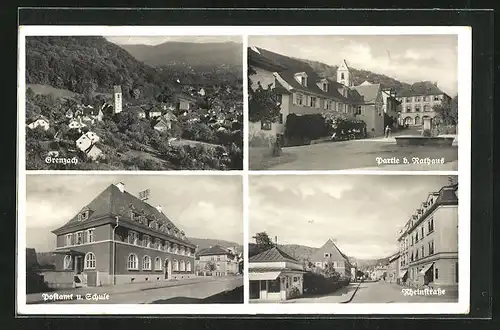 AK Grenzach, Rheinstrasse, Postamt u. Schule, Totalansicht