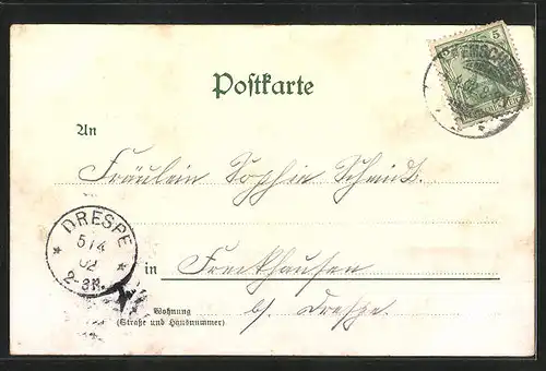 Lithographie Remscheid, Alleestrasse, Kaiserplatz mit Denkmal