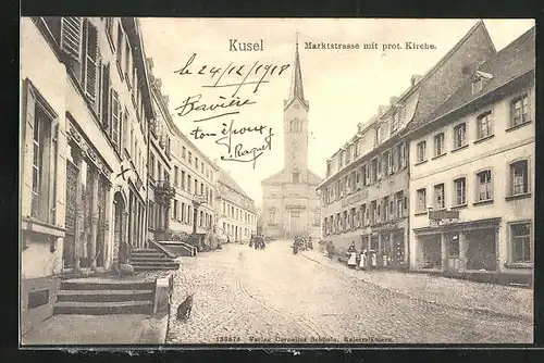 AK Kusel, Marktstrasse mit prot. Kirche