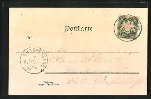 Lithographie Fürth, Kunstbrunnen, Kriegerdenkmal, Panorama