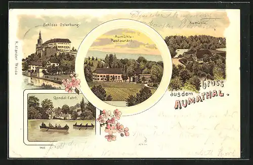 Lithographie Weida, Aumühle Restaurant, Schloss Osterburg