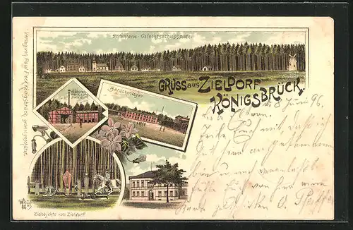 Lithographie Königsbrück, Zielobjekte vom Zieldorf, Barackenlager