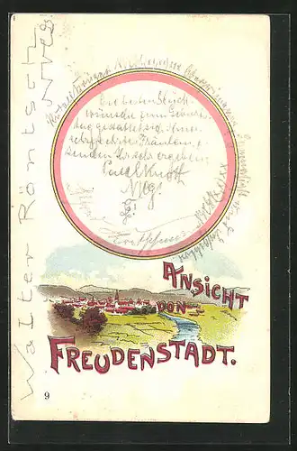 Lithographie Freudenstadt, Ortsansicht, Halt gegen das Licht: Amor wacht über ungestörtes Schäferstündchen