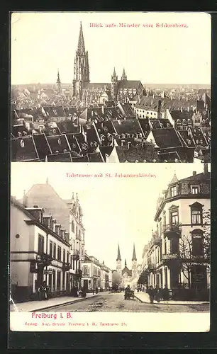 AK Freiburg i. B., Talstrasse mit St. Johanneskirche