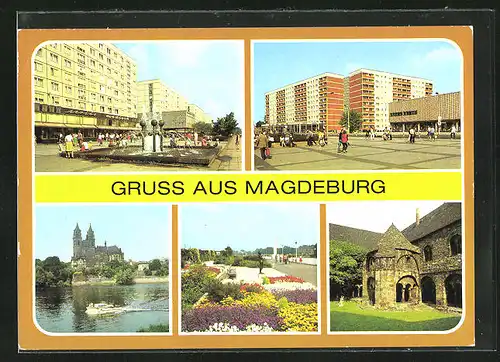 AK Magdeburg, Karl-Marx-Strasse, Blick zum Dom, Promenade der Völkerfreundschaft, Kloster Unser Lieben Frauen