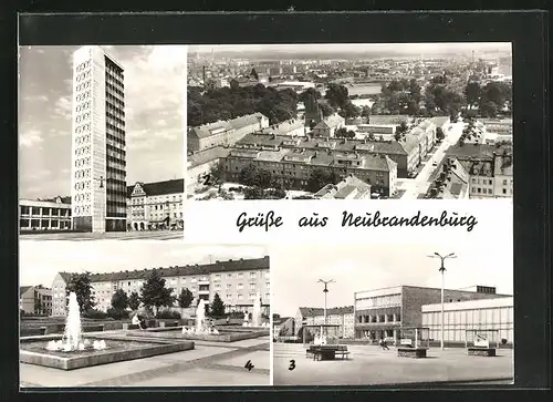 AK Neubrandenburg, Hochhaus, Blick auf die Stadt, Karl-Marx-Platz