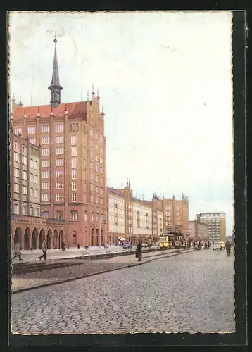 AK Rostock, Lange Strasse mit Hochhaus