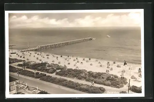 AK Ostseebad Scharbeutz, Promenade mit Strand aus der Vogelschau