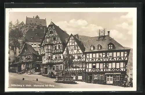 AK Miltenberg am Main, Marktplatz mit Burg