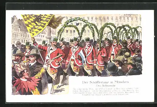 Künstler-AK Anton Hoffmann - München: Der Schäfflertanz in München - Der Aufmarsch