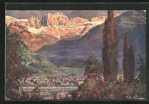 Künstler-AK Rudolf Alfred Höger: Ortsansicht von Bolzano