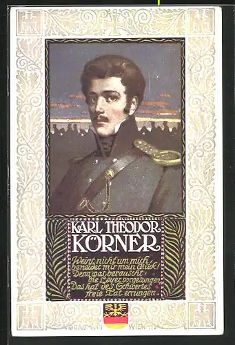 Künstler-AK Richard Assmann: Porträt Karl Theodor Körner in Uniform