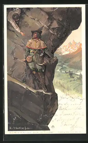 Künstler-AK E. Döcker: Aus unseren Bergen - Kaiser Max auf der Martinswand