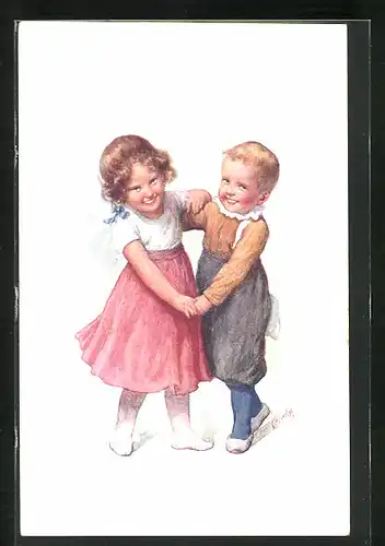 Künstler-AK Karl Feiertag: Mädchen und Junge beim Tanz