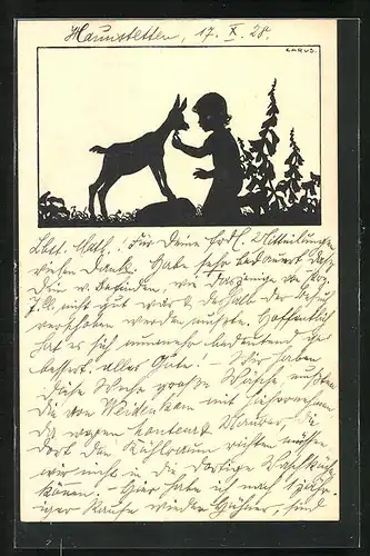 Künstler-AK Carus: Schattenbild, Kind mit Ziege
