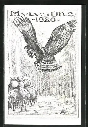 Künstler-AK Mulus 1920, Adler und Schafe als Studenten, studentische Szene