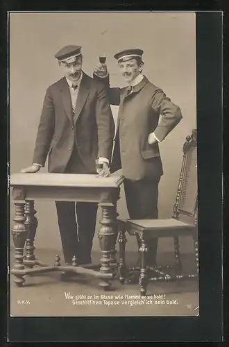 AK Studenten am Tisch stehend mit Schnaps im Glas, studentische Szene