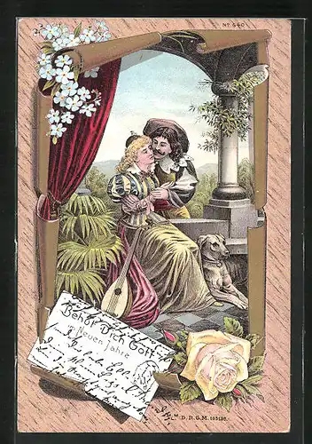 Künstler-AK Behüt Dich Gott! Verliebtes Pärchen mit Hund