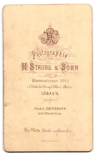 Fotografie H. Strube & Sohn, Löbau i. S., Bumenstrasse 339, Portrait junge Dame im zeitgenössischen Kleid mit Buch