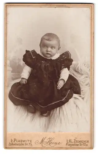 Fotografie M. Heine, L. Plagwitz, Zschochersche Str. 7b, Portrait niedliches Baby mit Ohrringen im Kleidchen