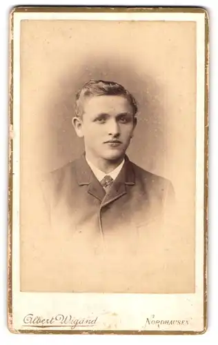 Fotografie Albert Wigand, Nordhausen, Morgenröthe 13, Portrait blonder junger Mann im Anzug mit Krawatte