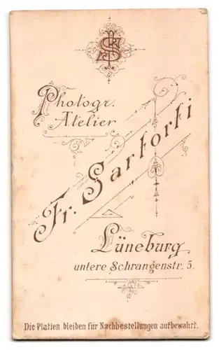 Fotografie Fr. Sartorti, Lüneburg, untere Schrangenstr. 5, Portrait junger Herr mit Bürstenhaarschnitt und Fliege