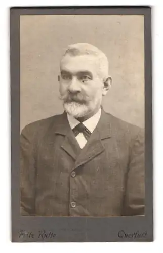 Fotografie Fritz Rutte, Querfurt, Portrait älterer Herr mit gewirbeltem Vollbart und Krawattentuch