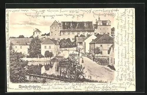AK Bischofteinitz, Teilansicht mit Flussbrücke