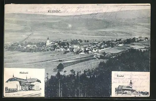 AK Klenec, Kostel, Nádrazi, Celkový pohled