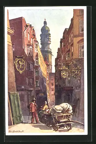 Künstler-AK Edo v. Handel-Mazzetti: Innsbruck, Seilergasse mit Stadtturm