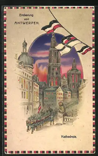 AK Antwerpen, Eroberung der Kathedrale, Halt gegen das Licht: beleuchtete Fenster