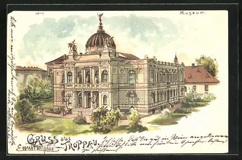 Lithographie Troppau, Blick auf das Museum