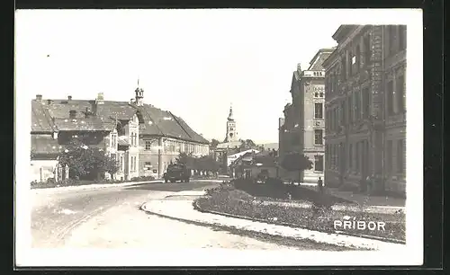 AK Pribor, Strassenblick auf die Kirche