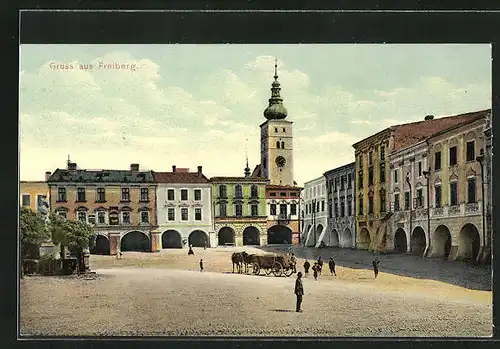 AK Freiberg, Ringplatz mit Passanten