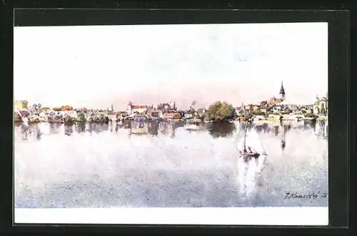 Künstler-AK Neuhaus / Jindrichuv Hradec, Celkovy pohled