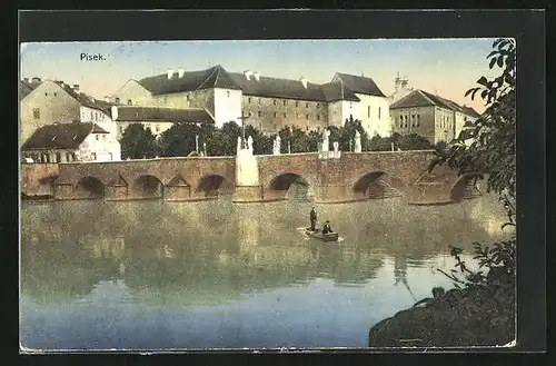 AK Pisek, Teilansicht mit Brücke