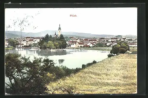 AK Pisek, Blick über den See zur Ortschaft