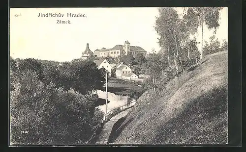 AK Neuhaus / Jindrichuv Hradec, Blick zum Schloss aus der Ferne