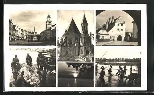 AK Trebon / Wittingau, Sechs Ansichten aus dem Ort