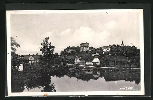 AK Oporany / Woporschan, Ortsansicht über den See