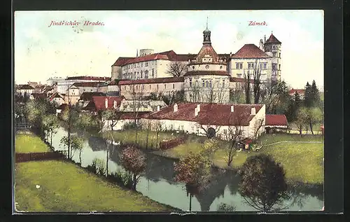 AK Neuhaus / Jindrichuv Hradec, Zàmek, Blick zum Schloss