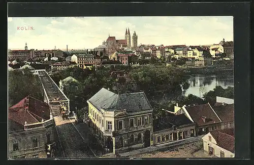 AK Kolin, Ortsansicht aus der Vogelschau
