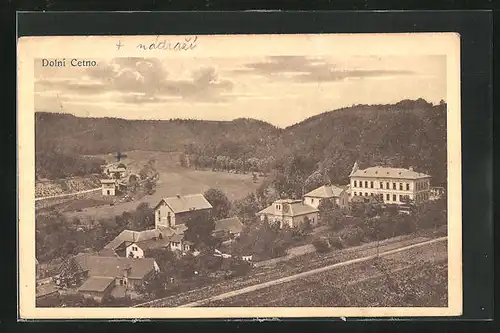 AK Dolní Cetno, Ortsansicht aus der Vogelschau