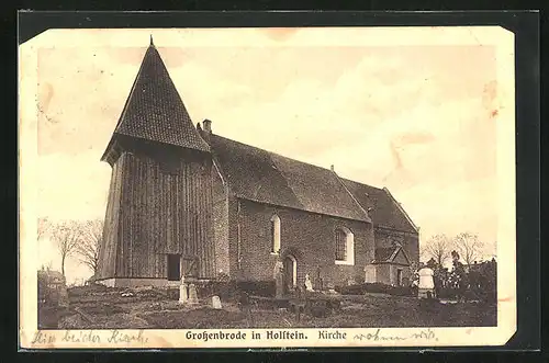 AK Grossenbrode in Holstein, Kirche mit Friedhof